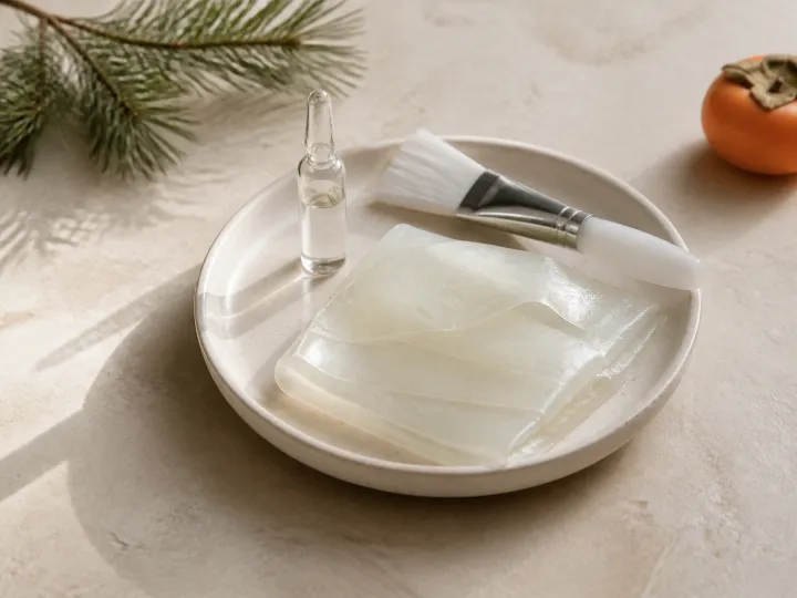 Folded hydrogel face mask with an ampoule and treatment brush