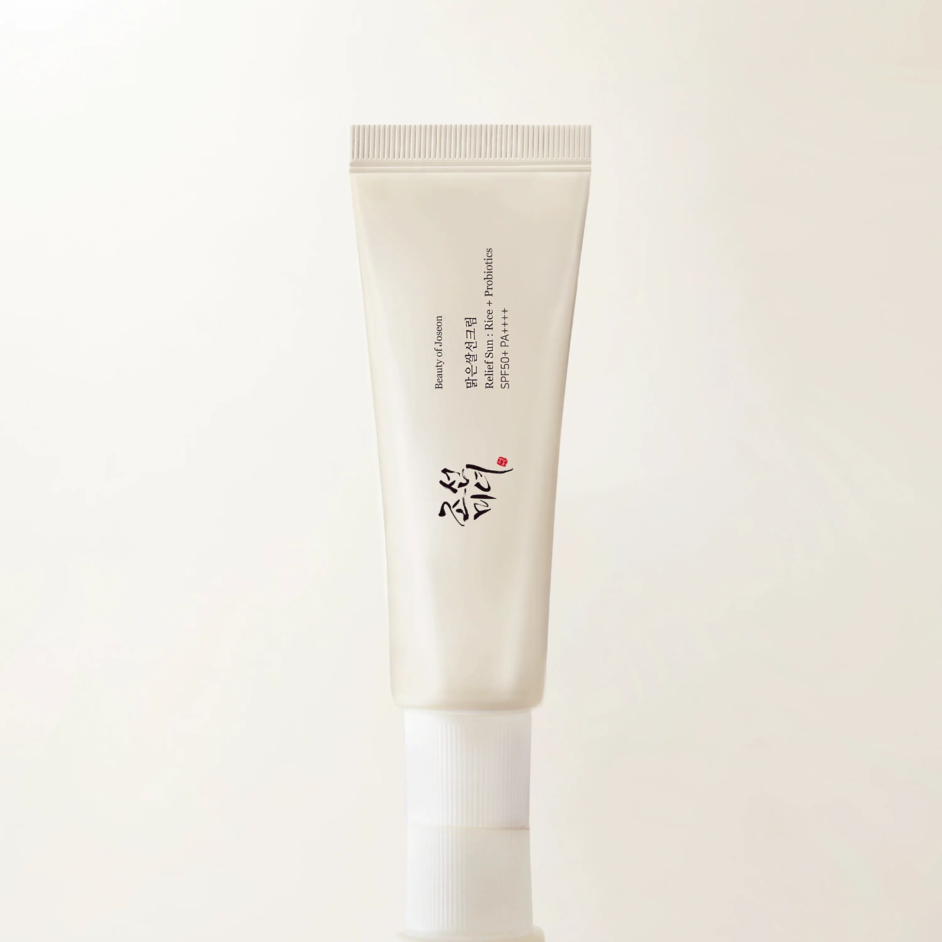 Beauty of Joseon Relief Sun rice and probiotics sunscreen tube, a lightweight Korean sunscreen with SPF50