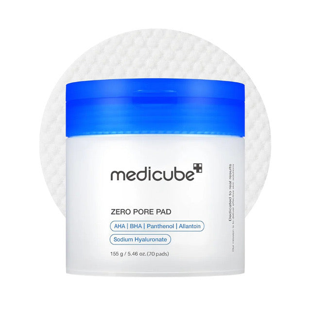 Medicube Zero Pore Pads 2.0 jar, dual-textured Korean exfoliating toner pads with AHA and BHA